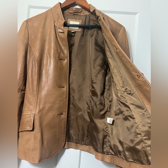 J. Jill Brown Tan Genuine Leather Jacket Pockets Soft M - Picture 2 of 5
